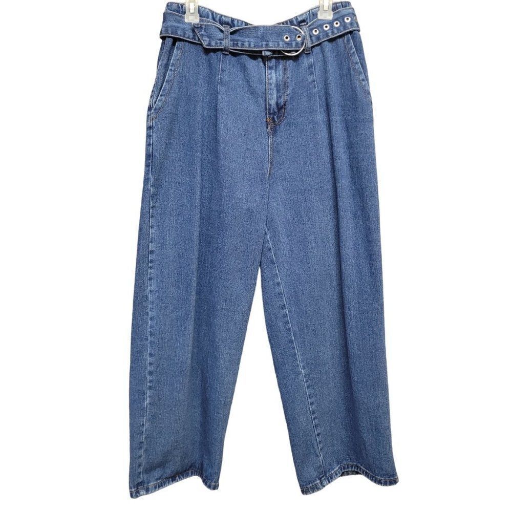 Fashion Nova Pants Womens 9 Blue High Rise Cropped‎ Ankle Flare Jeans Belted